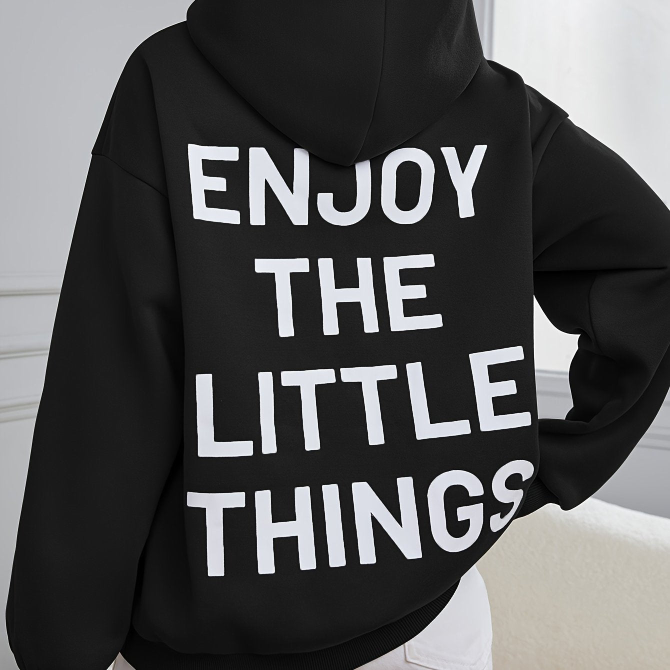 Letter Print Kangaroo Pocket Hoodie, Casual Long Sleeve Hoodies Sweatshirt, Women's Clothing