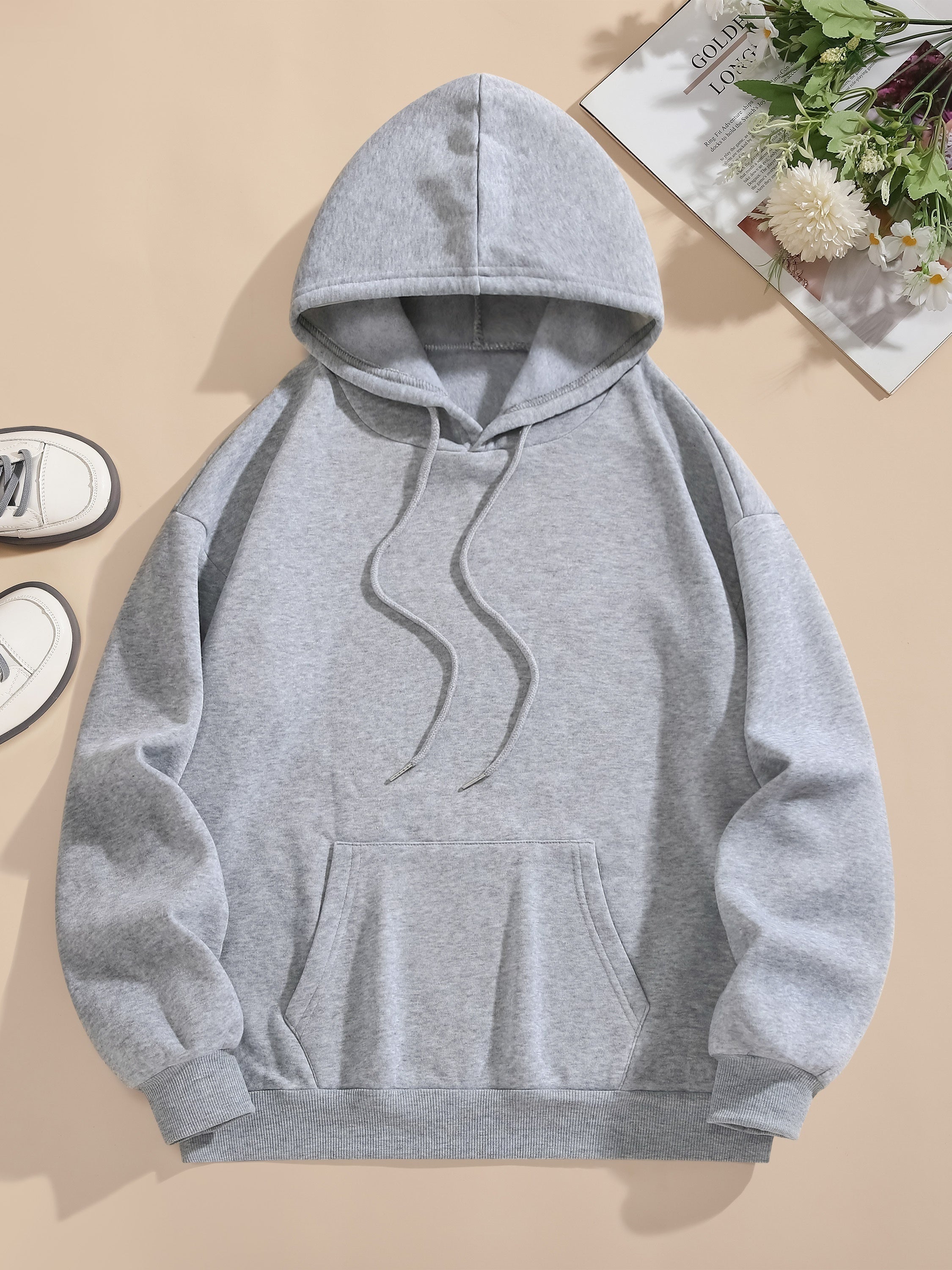 Letter Print Pocket Hoodie, Drawstring Casual Long Sleeve Hooded Sweatshirt For Winter & Fall, Women's Clothing