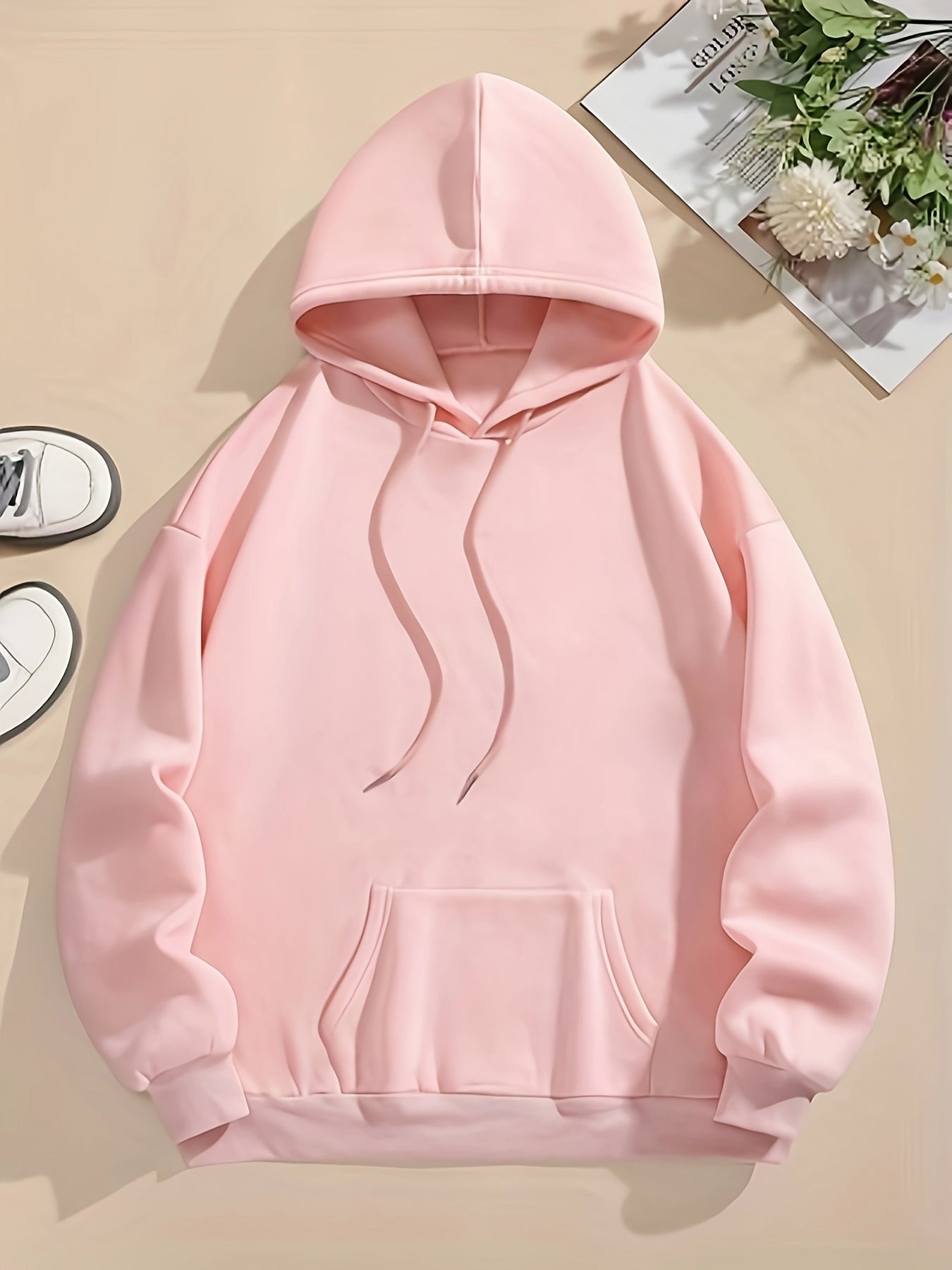 Letter Print Pocket Hoodie, Drawstring Casual Long Sleeve Hooded Sweatshirt For Winter & Fall, Women's Clothing