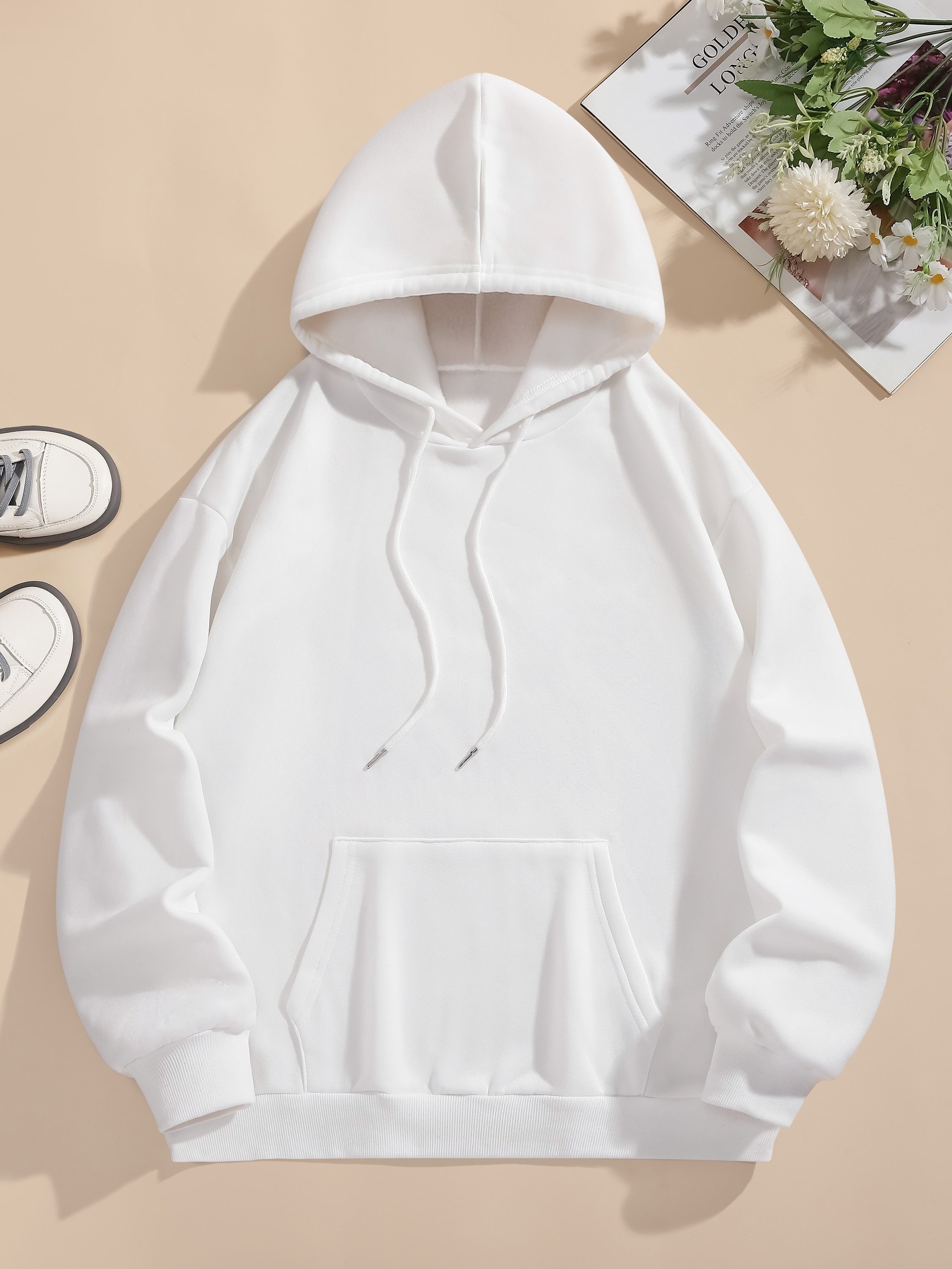 Letter Print Pocket Hoodie, Drawstring Casual Long Sleeve Hooded Sweatshirt For Winter & Fall, Women's Clothing