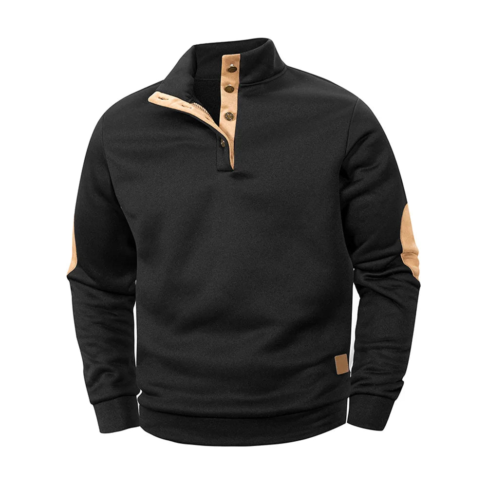Jersey informal de primavera y otoño para hombre, abrigos tipo Polo Henley con cuello levantado y botones, sudaderas con cuello levantado de manga larga para deporte