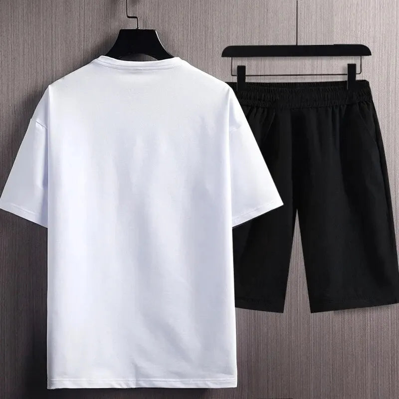 Traje deportivo informal de verano para hombre, sudadera con estampado de ciudad para correr al aire libre, pantalones de chándal transpirables de secado rápido, traje de 2 piezas