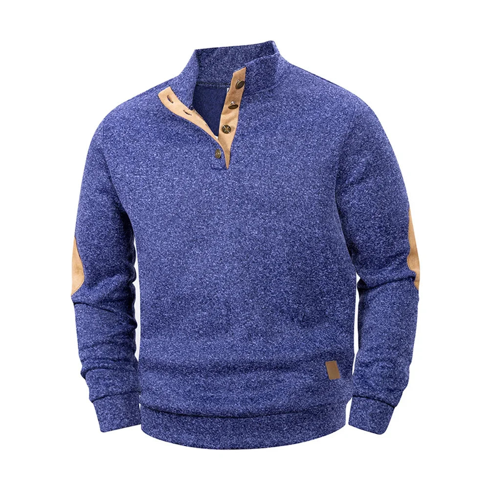 Jersey informal de primavera y otoño para hombre, abrigos tipo Polo Henley con cuello levantado y botones, sudaderas con cuello levantado de manga larga para deporte