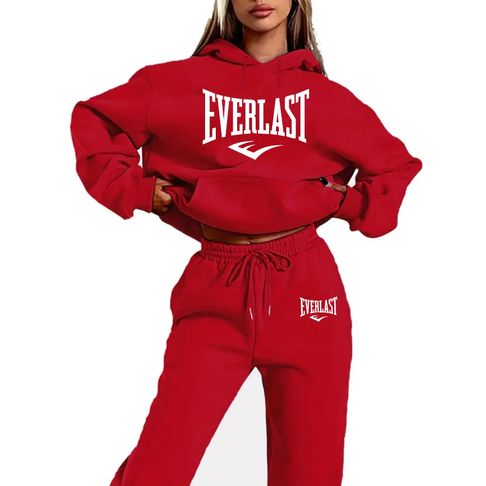 Conjunto de chándal de dos piezas con estampado de letras para mujer, sudadera para correr a la moda, traje con capucha deportiva con cordón, conjunto de Fitness de calidad