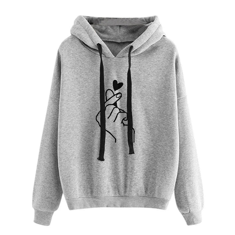 Sudadera con capucha de lana de otoño Color sólido dedo corazón con capucha moda coreana sudaderas de manga larga Top bolsillos con cordón sudaderas con capucha sueltas