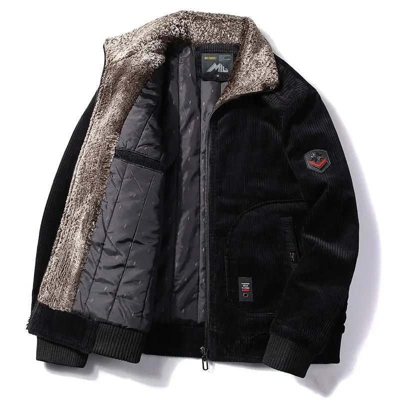 Chaqueta de invierno para hombre, cortavientos térmico de talla grande, chaquetas y abrigos cálidos de pana para invierno, prendas de vestir informales con Cuello de piel
