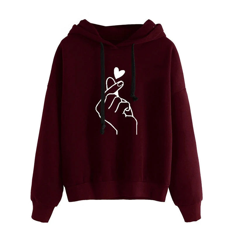 Sudadera con capucha de lana de otoño Color sólido dedo corazón con capucha moda coreana sudaderas de manga larga Top bolsillos con cordón sudaderas con capucha sueltas