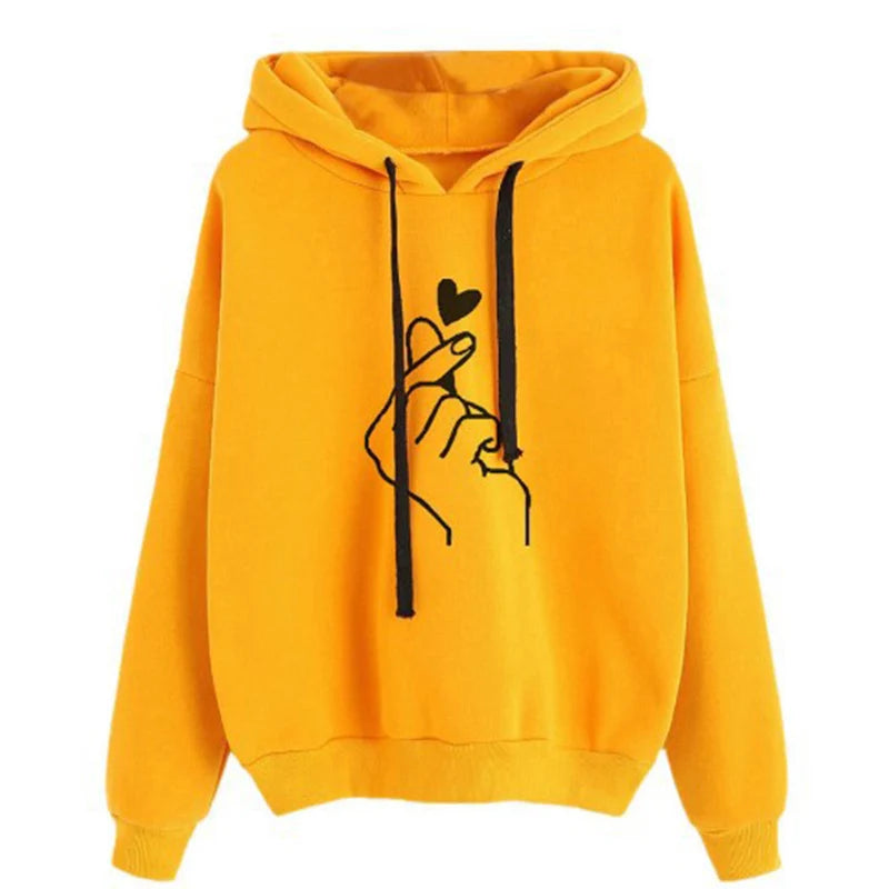 Sudadera con capucha de lana de otoño Color sólido dedo corazón con capucha moda coreana sudaderas de manga larga Top bolsillos con cordón sudaderas con capucha sueltas