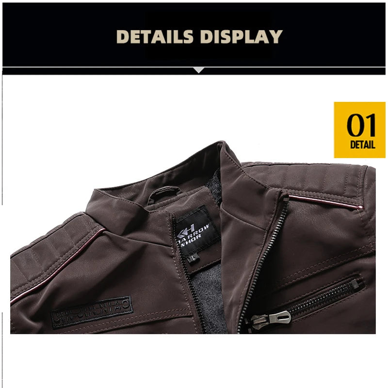 Chaquetas de cuero para motocicleta de invierno para hombre, chaquetas de Pu bordadas informales cálidas de lana para motocicleta, cortavientos Retro con múltiples bolsillos para exteriores