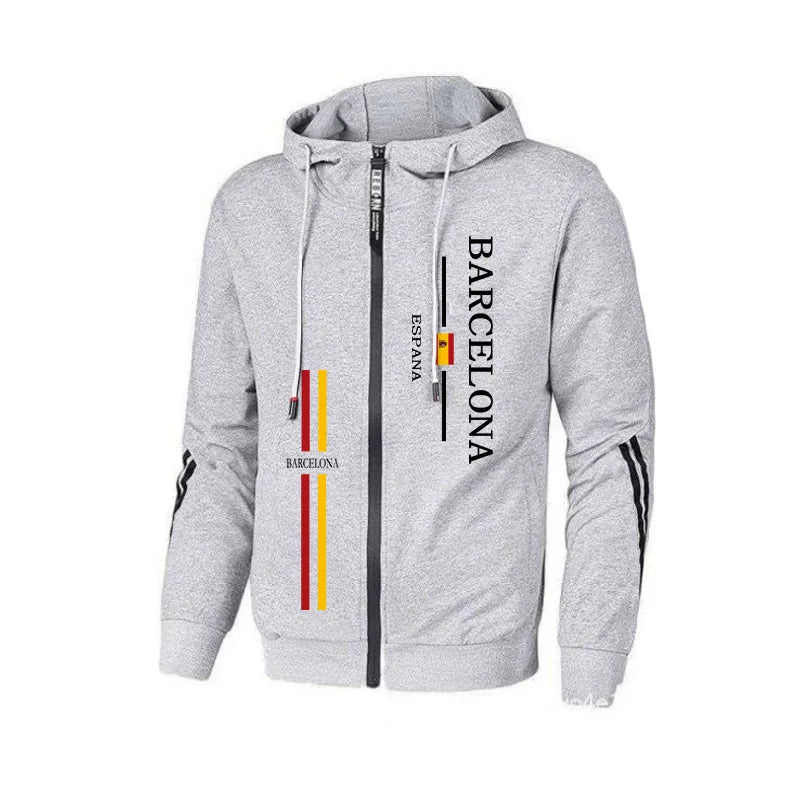 Otoño Invierno trajes deportivos masculinos Barcelona estampado chándal para hombres cremallera Sudadera con capucha y pantalones jogger urbano Casual moda ropa deportiva