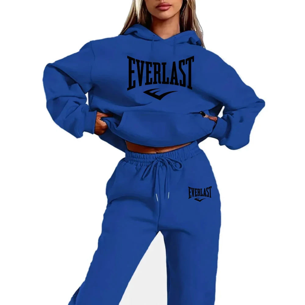 Conjunto de chándal de dos piezas con estampado de letras para mujer, sudadera para correr a la moda, traje con capucha deportiva con cordón, conjunto de Fitness de calidad