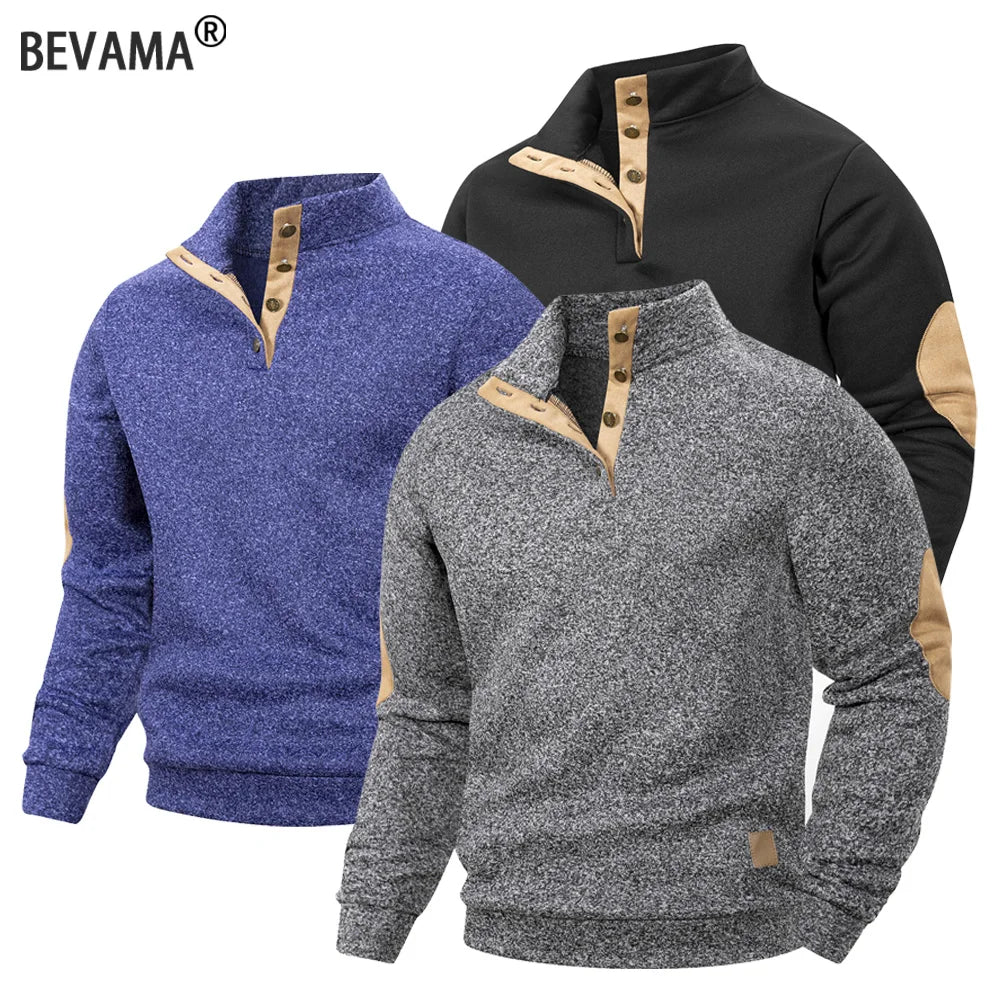 Jersey informal de primavera y otoño para hombre, abrigos tipo Polo Henley con cuello levantado y botones, sudaderas con cuello levantado de manga larga para deporte