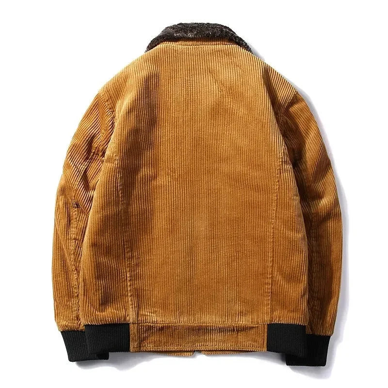 Chaqueta de invierno para hombre, cortavientos térmico de talla grande, chaquetas y abrigos cálidos de pana para invierno, prendas de vestir informales con Cuello de piel
