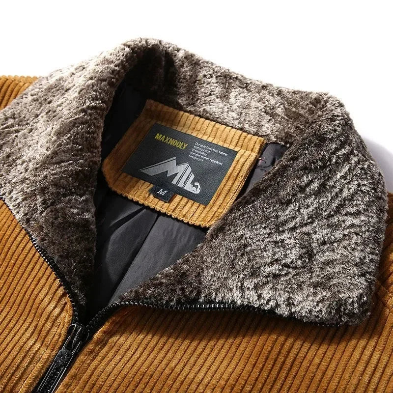 Chaqueta de invierno para hombre, cortavientos térmico de talla grande, chaquetas y abrigos cálidos de pana para invierno, prendas de vestir informales con Cuello de piel