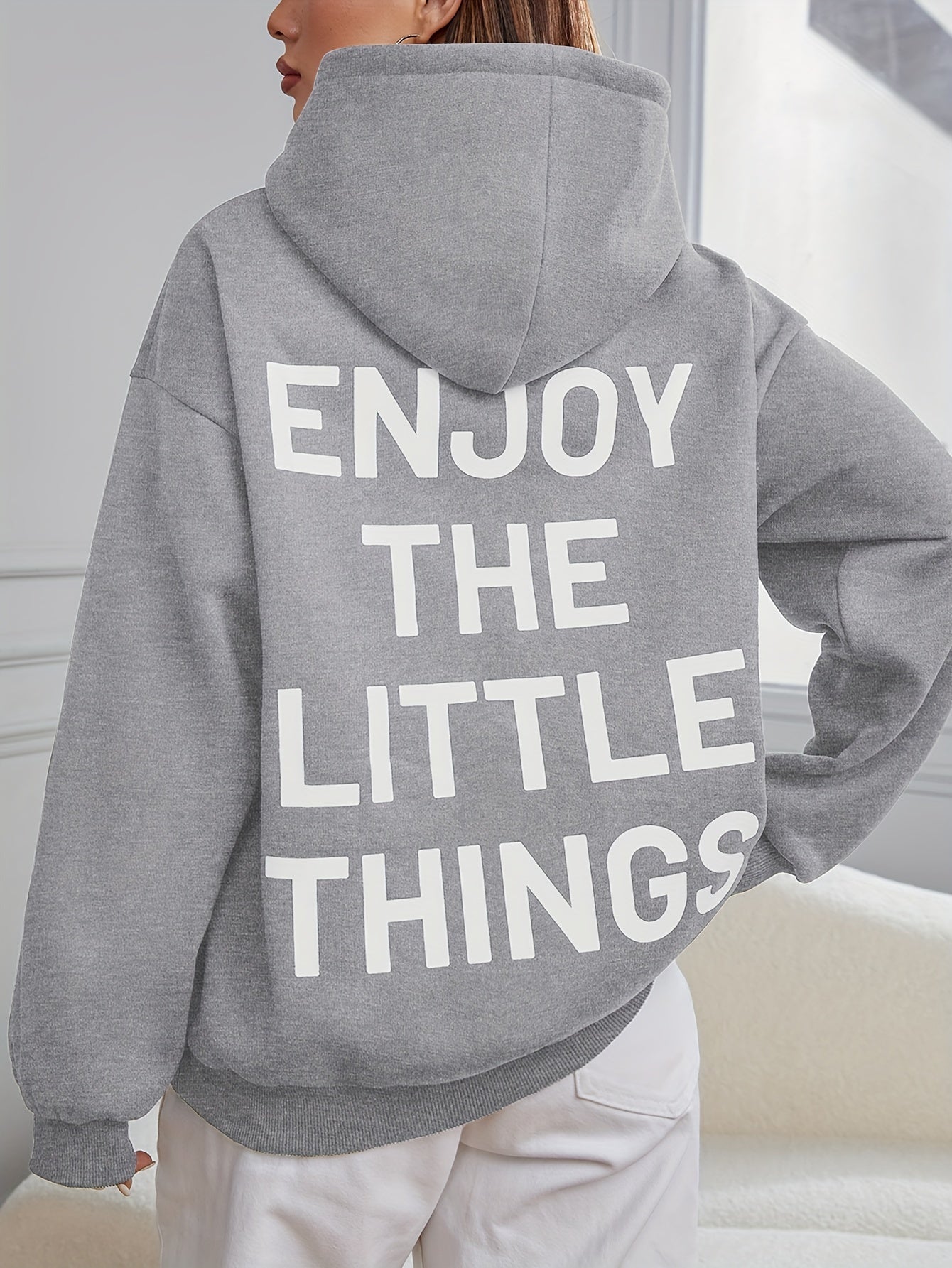Letter Print Kangaroo Pocket Hoodie, Casual Long Sleeve Hoodies Sweatshirt, Women's Clothing