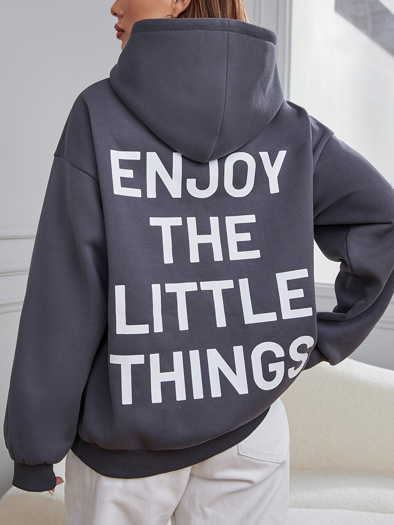 Letter Print Kangaroo Pocket Hoodie, Casual Long Sleeve Hoodies Sweatshirt, Women's Clothing