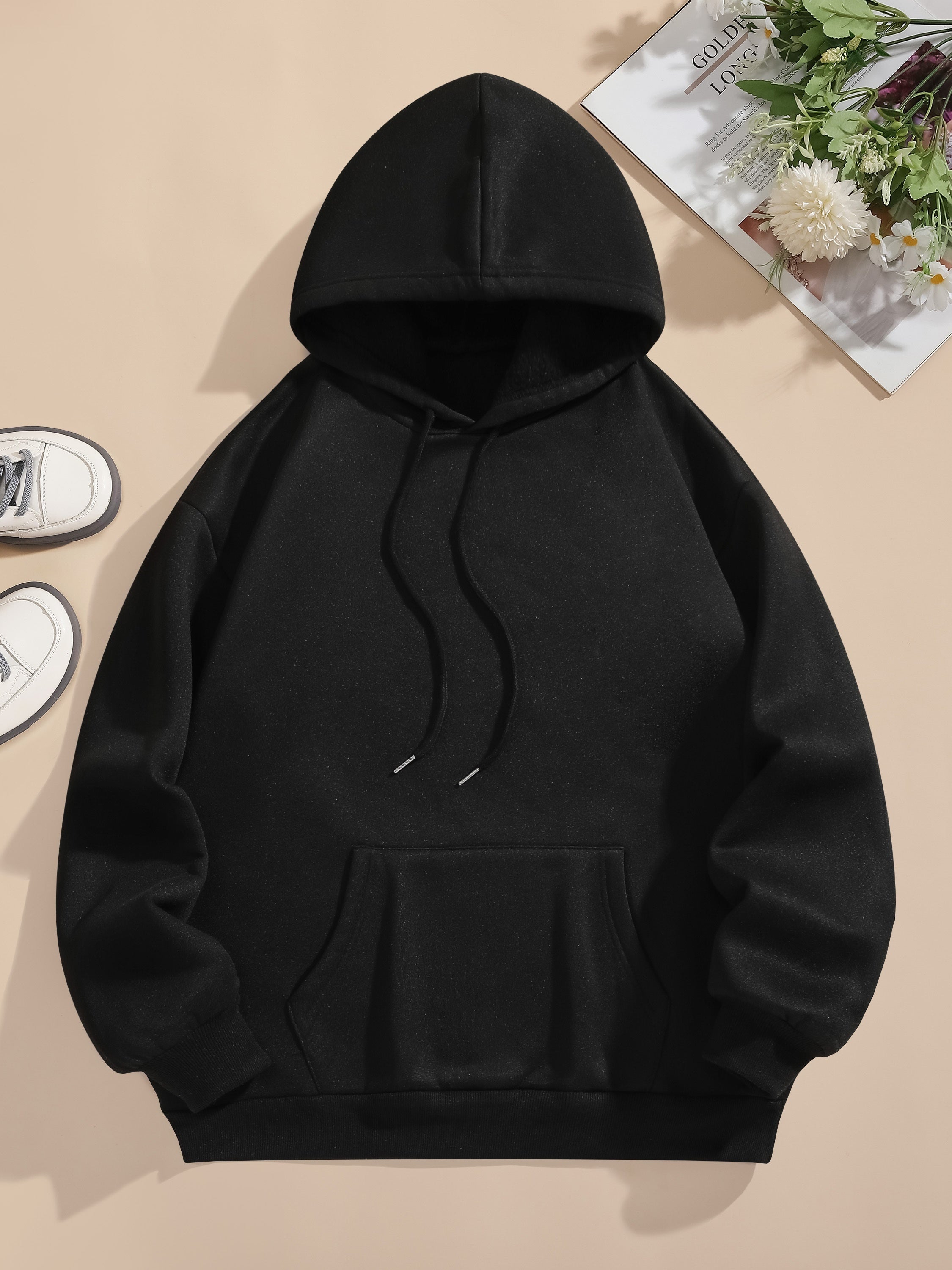 Letter Print Pocket Hoodie, Drawstring Casual Long Sleeve Hooded Sweatshirt For Winter & Fall, Women's Clothing