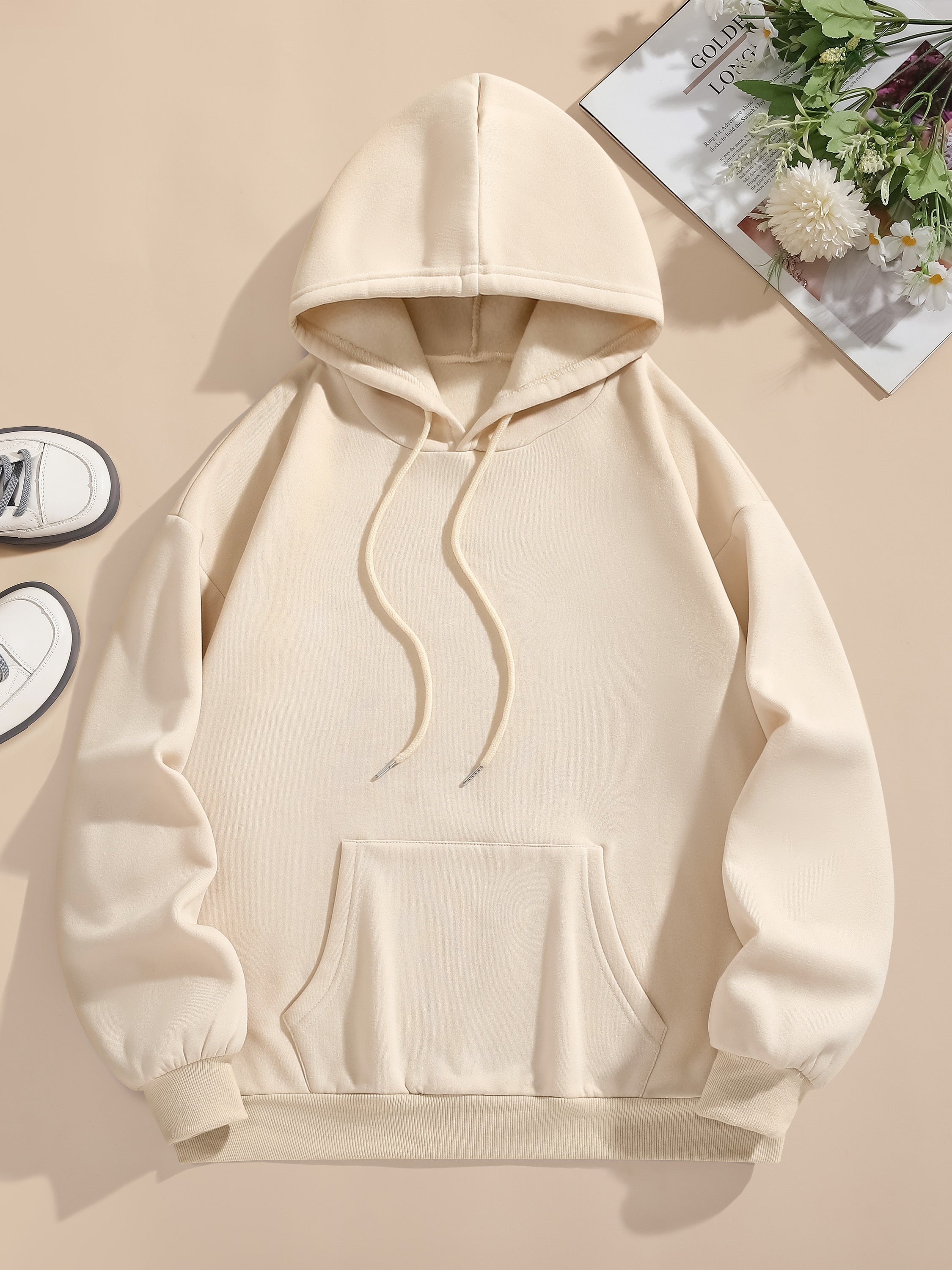 Letter Print Pocket Hoodie, Drawstring Casual Long Sleeve Hooded Sweatshirt For Winter & Fall, Women's Clothing