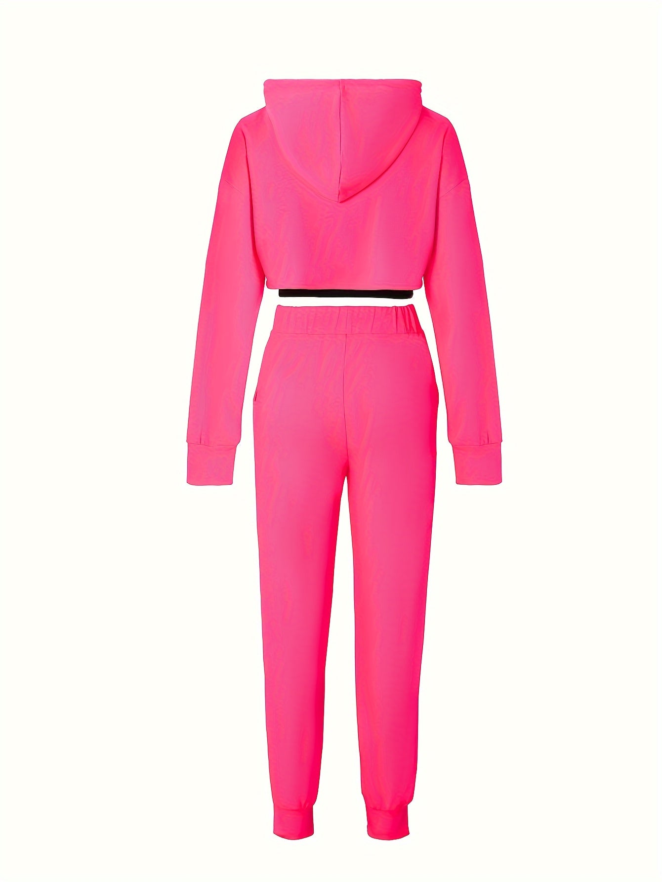 Casual Color Block Three-piece Set, Long Sleeve Drawstring Hoodie Crop Top & SMILE Print Scoop Neck Crop Tank Top & Drawstring Waist Jogger Pants Outfits, Women's Clothing