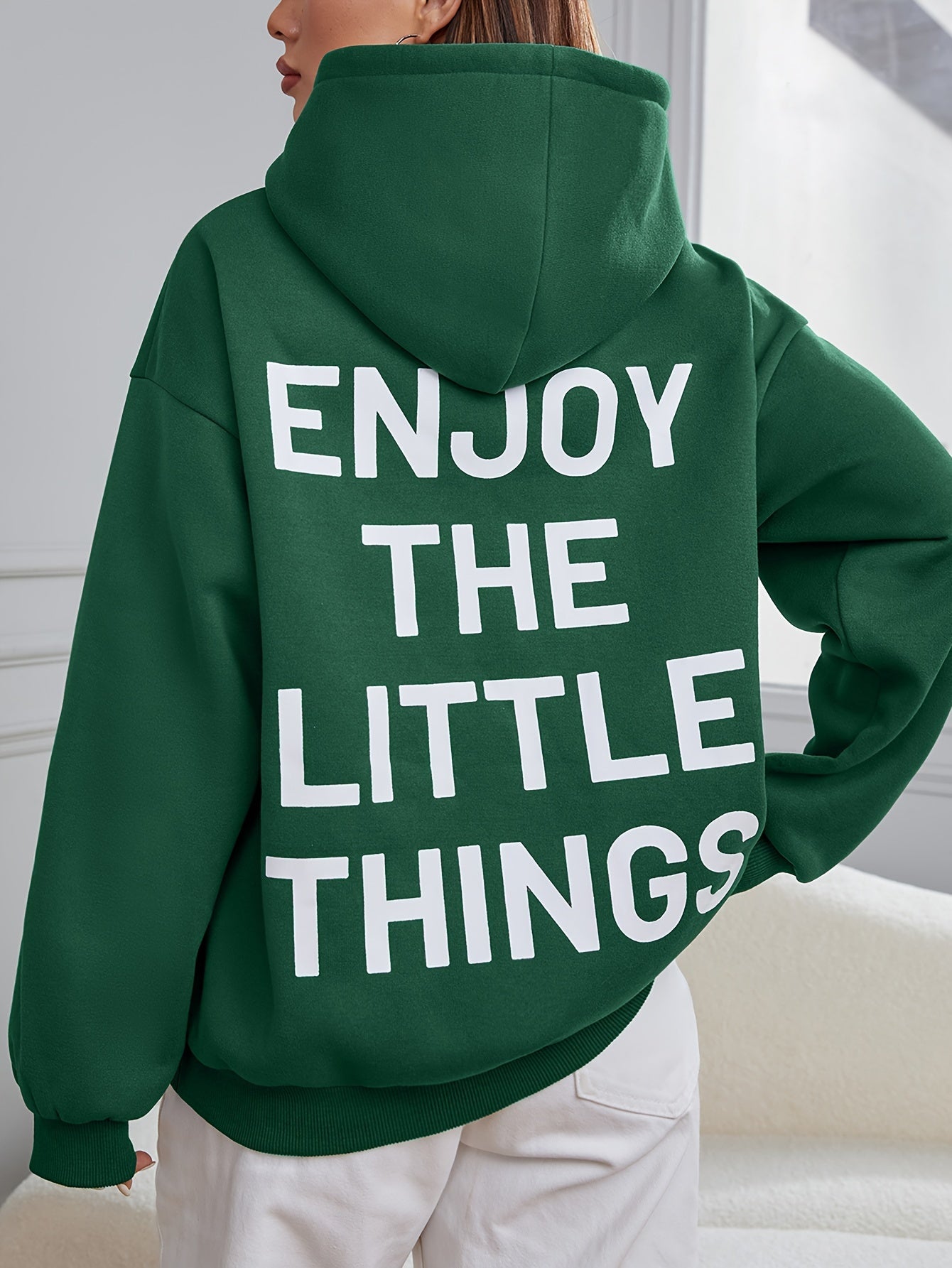 Letter Print Kangaroo Pocket Hoodie, Casual Long Sleeve Hoodies Sweatshirt, Women's Clothing