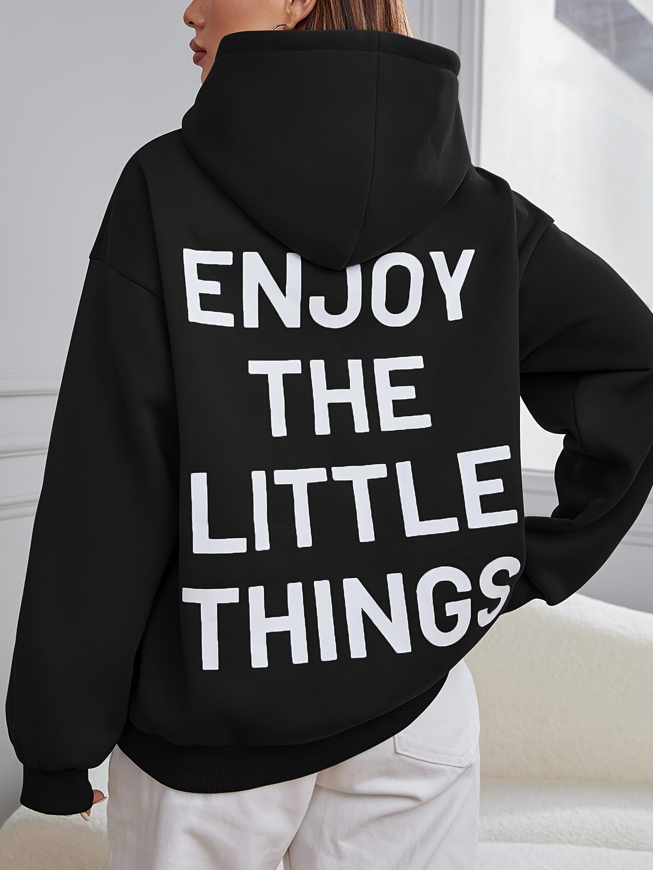 Letter Print Kangaroo Pocket Hoodie, Casual Long Sleeve Hoodies Sweatshirt, Women's Clothing
