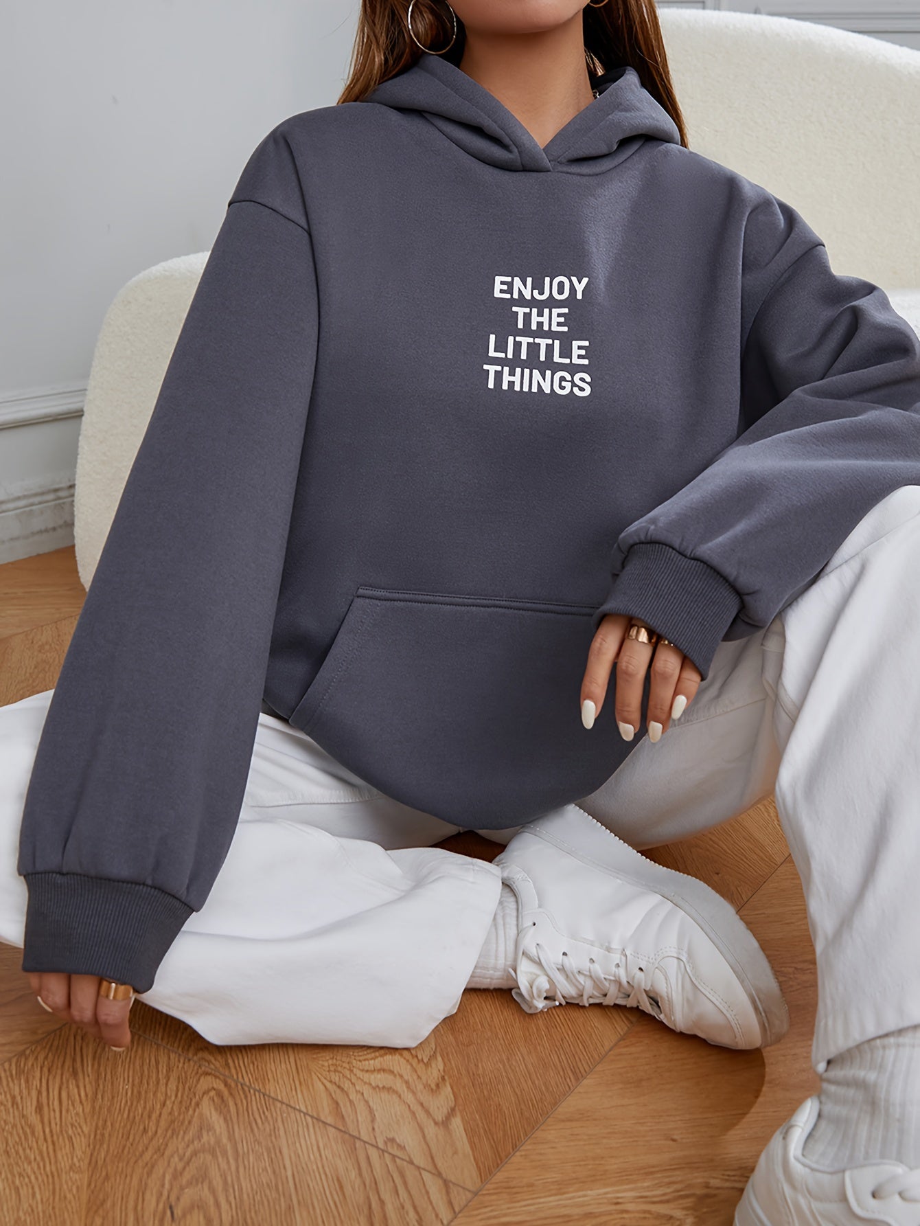 Letter Print Kangaroo Pocket Hoodie, Casual Long Sleeve Hoodies Sweatshirt, Women's Clothing