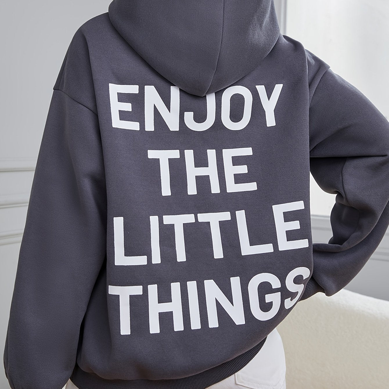 Letter Print Kangaroo Pocket Hoodie, Casual Long Sleeve Hoodies Sweatshirt, Women's Clothing