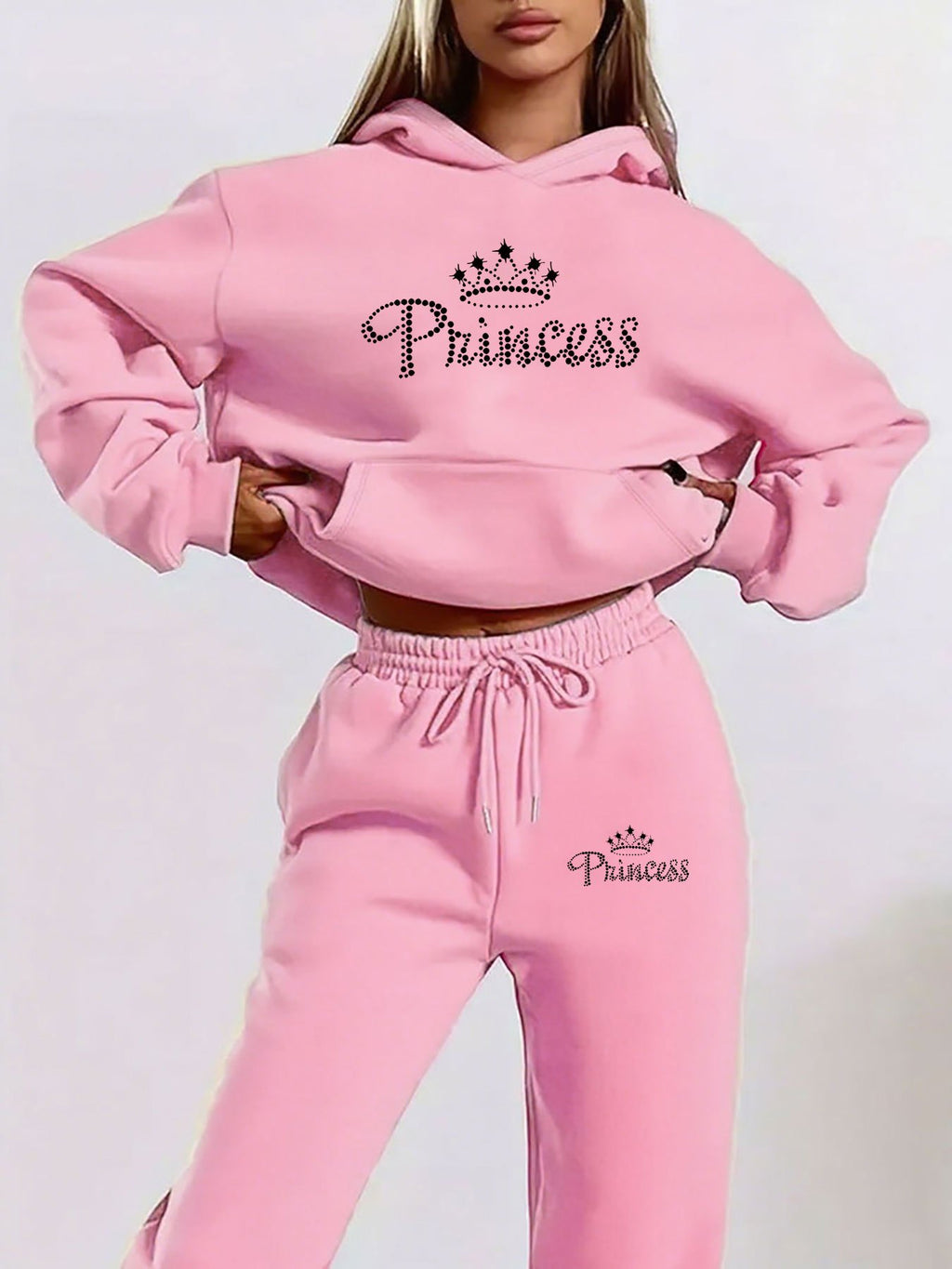 Women'S Casual Two-Piece Set - Letter Print Hoodie and Pants, Long Sleeve, Hooded Top with Front Pocket, Regular Fit Joggers, Polyester, Black, Pink, Red, Gray, Casual Wear | Zip-Up Hoodie, Hooded Women, Thank You For The Clo