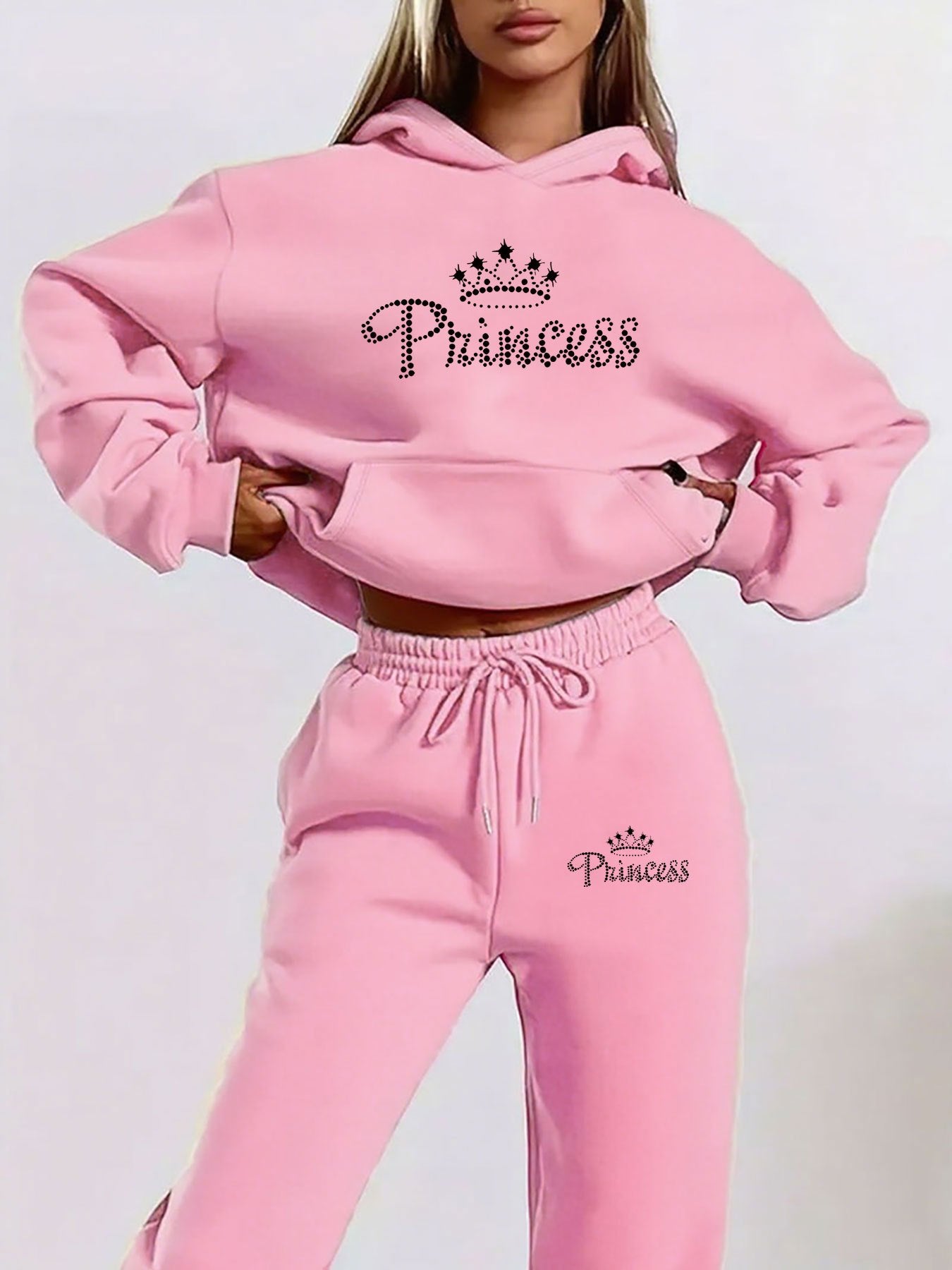 Women'S Casual Two-Piece Set - Letter Print Hoodie and Pants, Long Sleeve, Hooded Top with Front Pocket, Regular Fit Joggers, Polyester, Black, Pink, Red, Gray, Casual Wear | Zip-Up Hoodie, Hooded Women, Thank You For The Clo