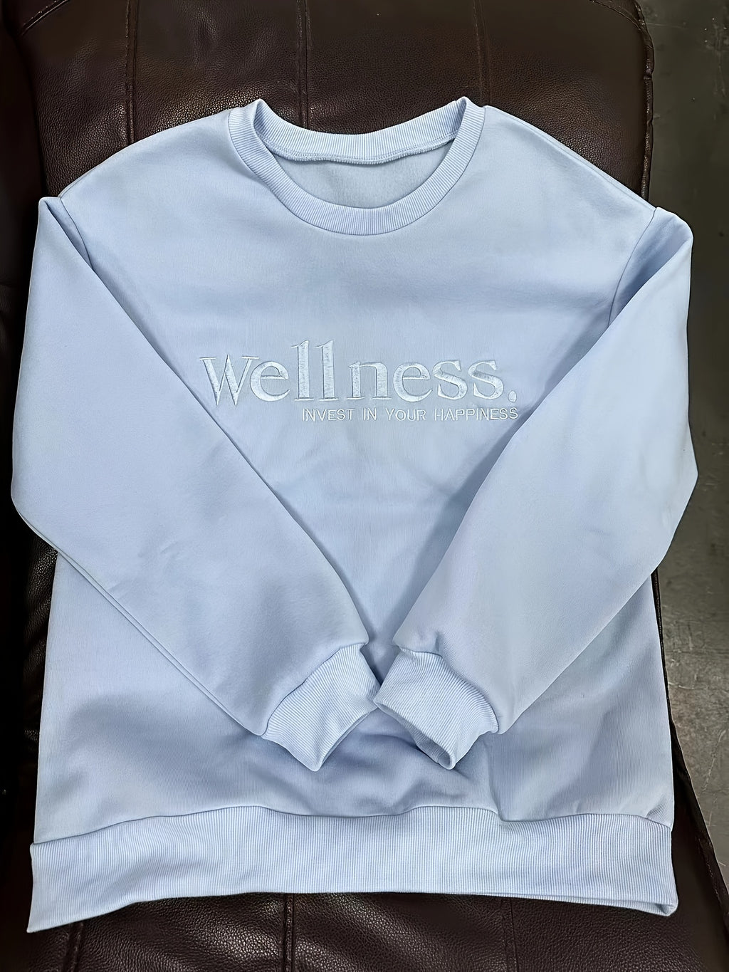 Pullover Letter Embroidery Sweatshirt, Casual Long Sleeve Crew Neck Sweatshirt For Fall & Winter, Women's Clothing