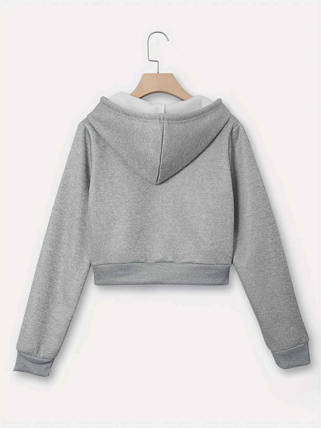 Zip Up Cropped Drawstring Hoodie, Casual Long Sleeve Sweatshirt For Spring & Fall, Women's Clothing