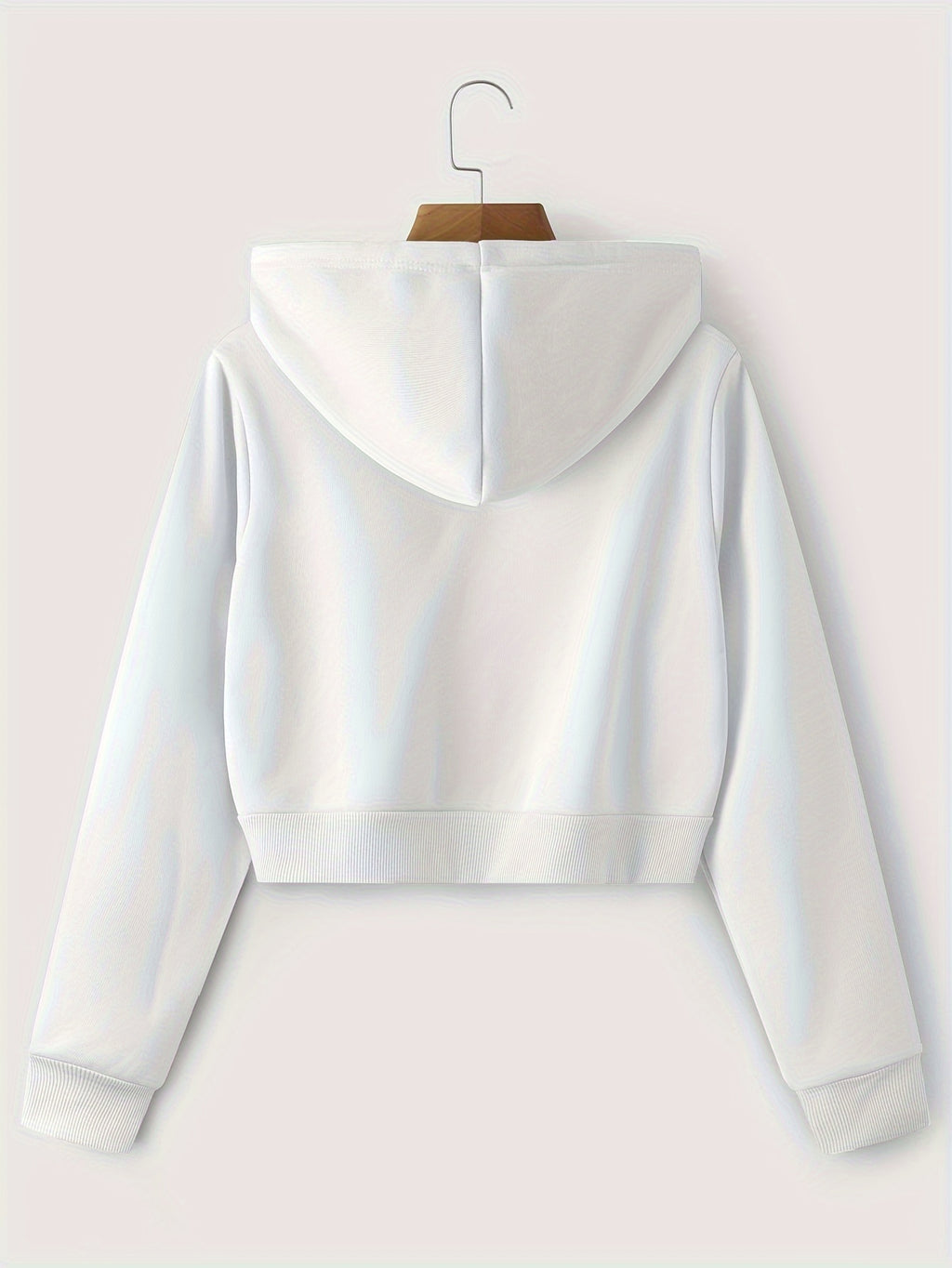Zip Up Cropped Drawstring Hoodie, Casual Long Sleeve Sweatshirt For Spring & Fall, Women's Clothing