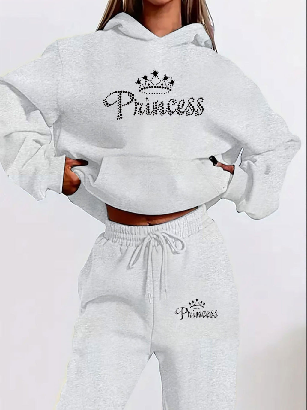 Women'S Casual Two-Piece Set - Letter Print Hoodie and Pants, Long Sleeve, Hooded Top with Front Pocket, Regular Fit Joggers, Polyester, Black, Pink, Red, Gray, Casual Wear | Zip-Up Hoodie, Hooded Women, Thank You For The Clo