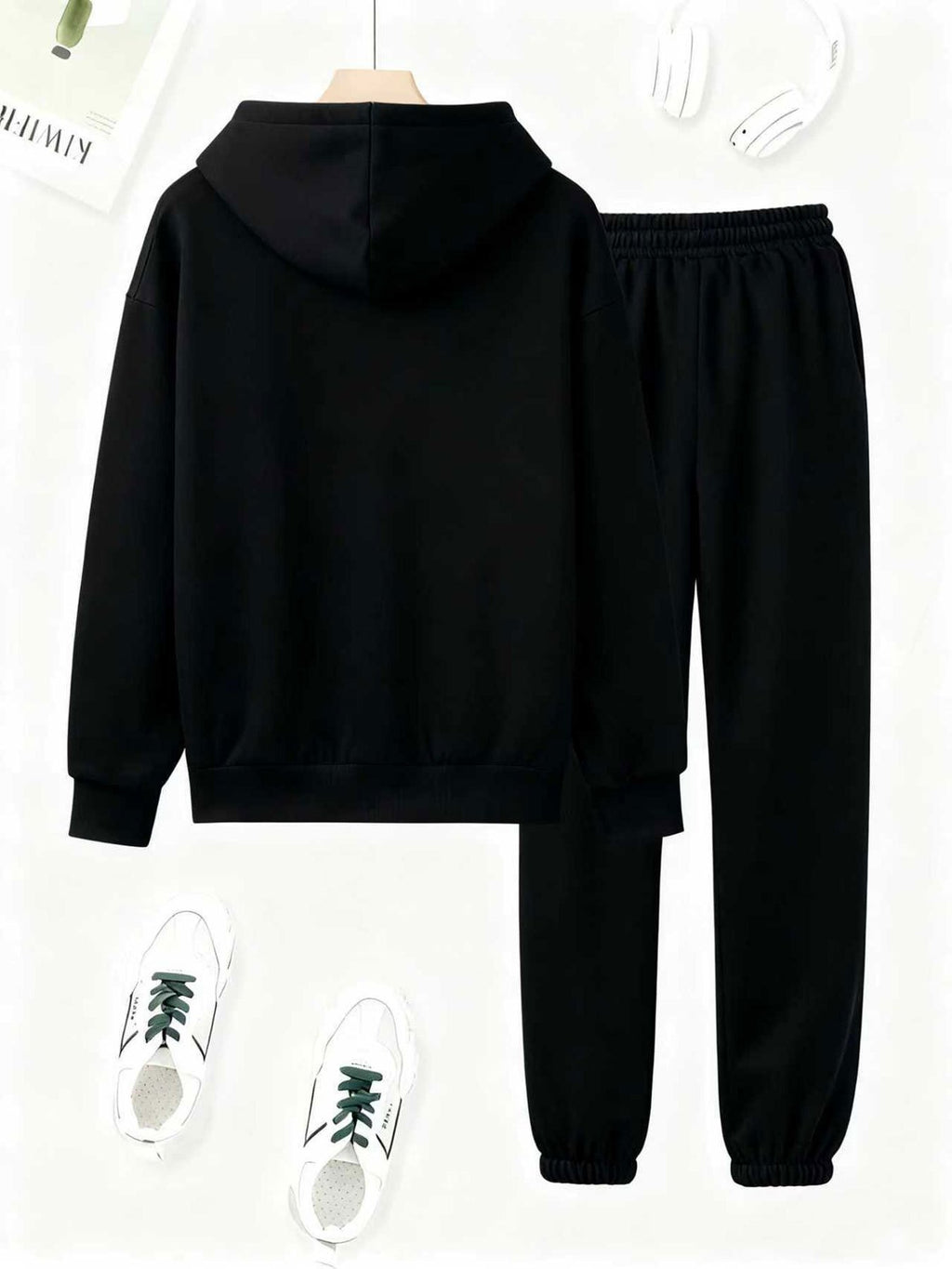 Women'S Casual Two-Piece Set - Letter Print Hoodie and Pants, Long Sleeve, Hooded Top with Front Pocket, Regular Fit Joggers, Polyester, Black, Pink, Red, Gray, Casual Wear | Zip-Up Hoodie, Hooded Women, Thank You For The Clo