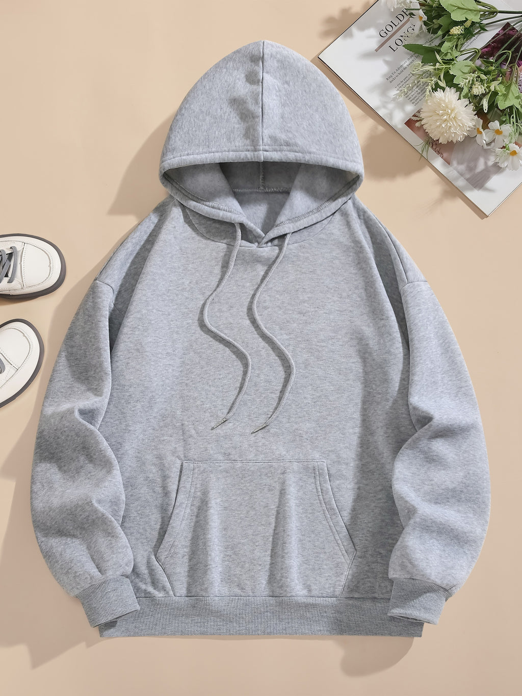 Letter Print Pocket Hoodie, Drawstring Casual Long Sleeve Hooded Sweatshirt For Winter & Fall, Women's Clothing
