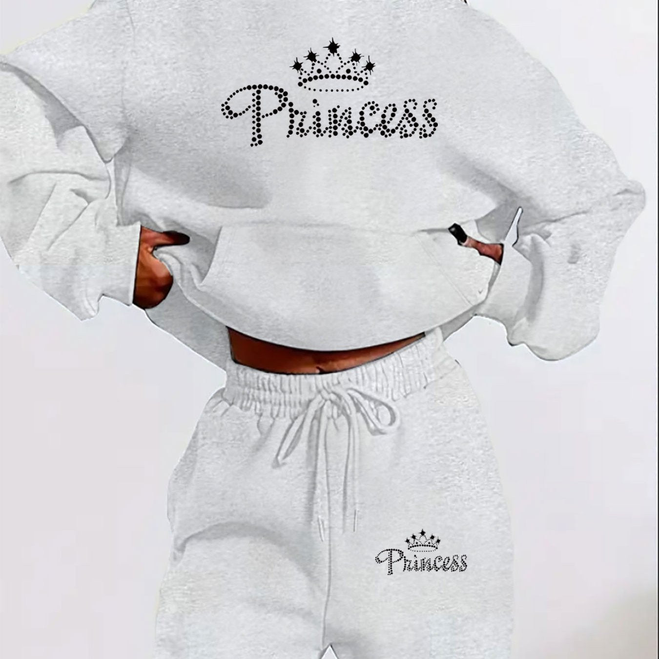 Women'S Casual Two-Piece Set - Letter Print Hoodie and Pants, Long Sleeve, Hooded Top with Front Pocket, Regular Fit Joggers, Polyester, Black, Pink, Red, Gray, Casual Wear | Zip-Up Hoodie, Hooded Women, Thank You For The Clo