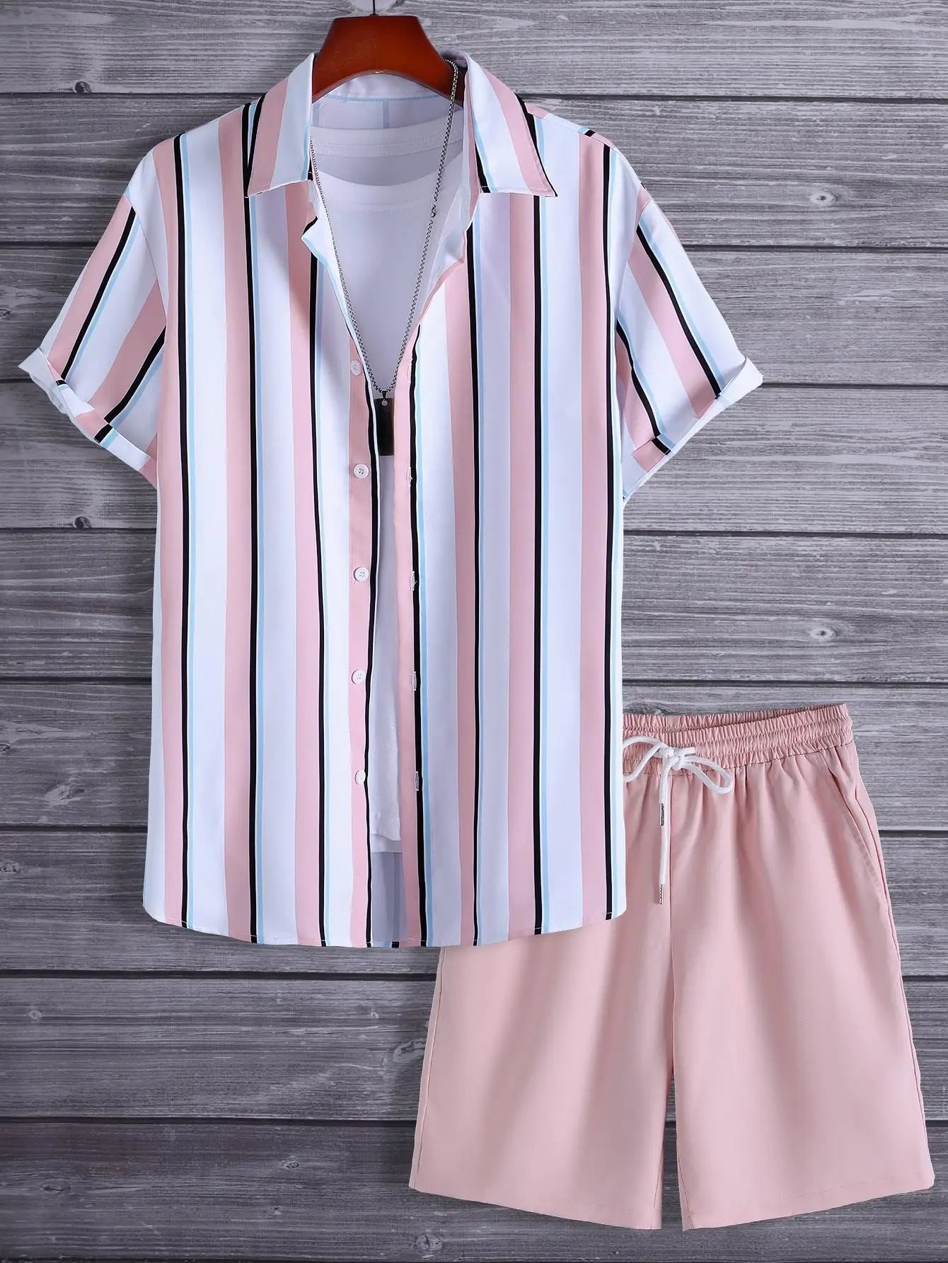 2024 conjuntos de hombre con estampado de retazos y solapa, camisa informal de manga corta, pantalones cortos de playa, ropa de calle de verano, trajes Hawaianos para S-5XL