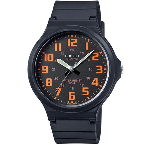 Reloj Casio MW-240-4BV para Hombre, Analógico, Color Naranja, Resistente Al Agua