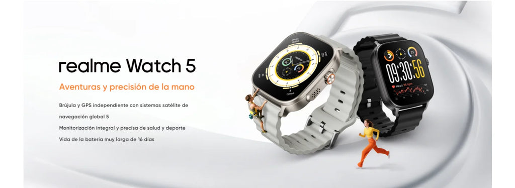 Smartwatch - realme Watch 5, Versión Global, Gran Pantalla AMOLED de 1.97", 16 días Vida de la Batería muy Larga, IP68, 108 modos de deporte y de monitorización de salud, NFC, Brújula y GPS independiente con 5 GNSS, relo