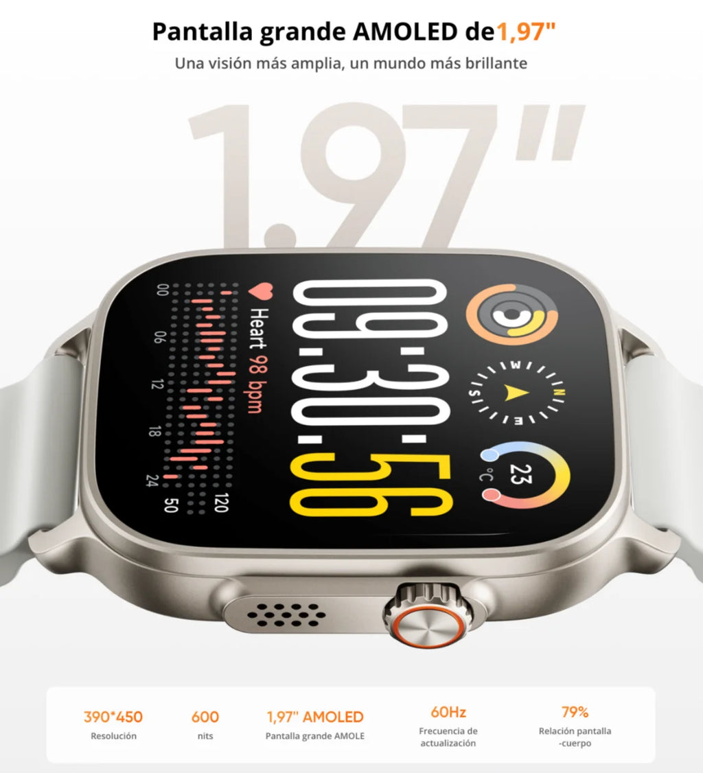 Smartwatch - realme Watch 5, Versión Global, Gran Pantalla AMOLED de 1.97", 16 días Vida de la Batería muy Larga, IP68, 108 modos de deporte y de monitorización de salud, NFC, Brújula y GPS independiente con 5 GNSS, relo