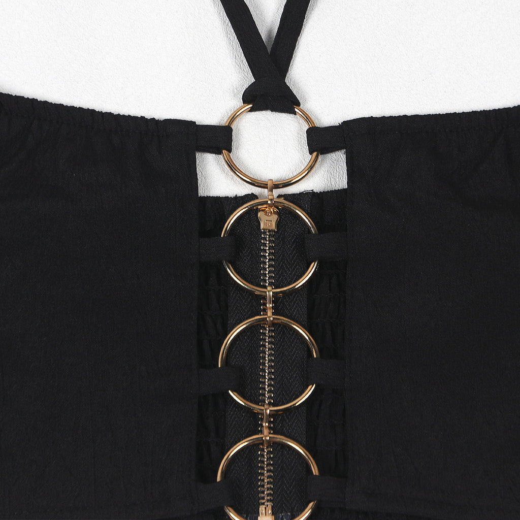 CM.YAYA-Conjunto de dos piezas para mujer, Top sin mangas y pantalones de pierna ancha, traje calado con agujeros, chándal de calle Sexy de verano