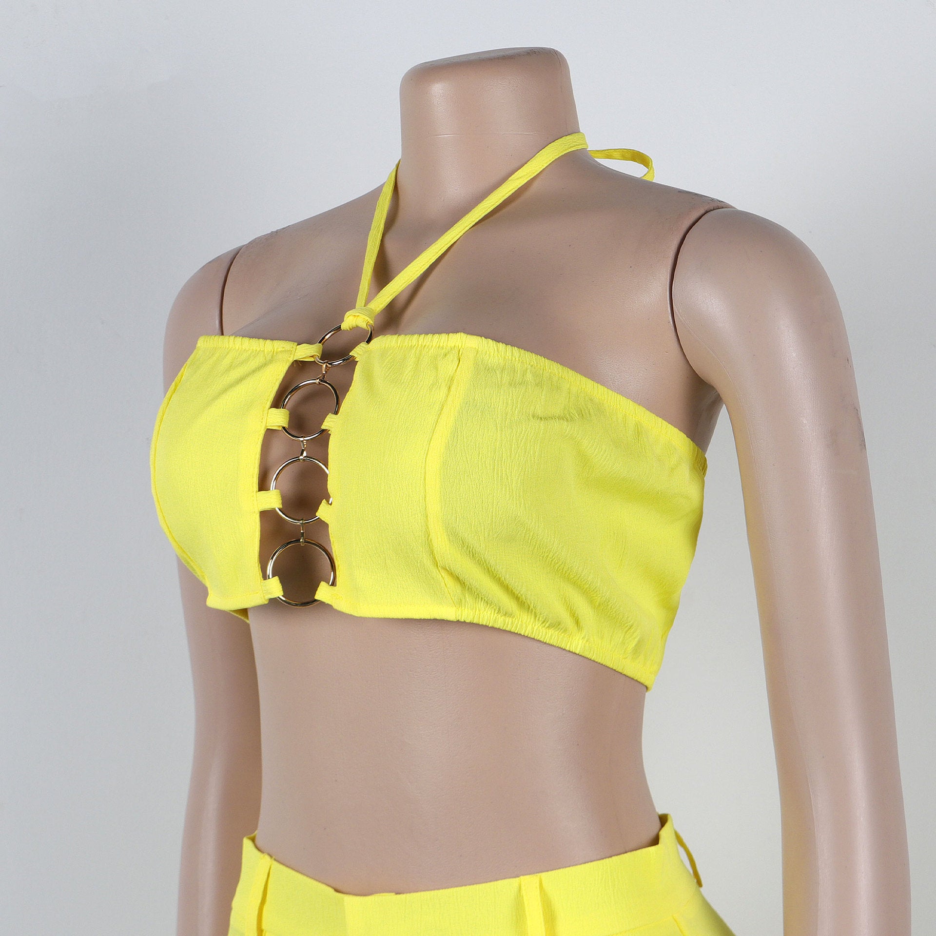 CM.YAYA-Conjunto de dos piezas para mujer, Top sin mangas y pantalones de pierna ancha, traje calado con agujeros, chándal de calle Sexy de verano