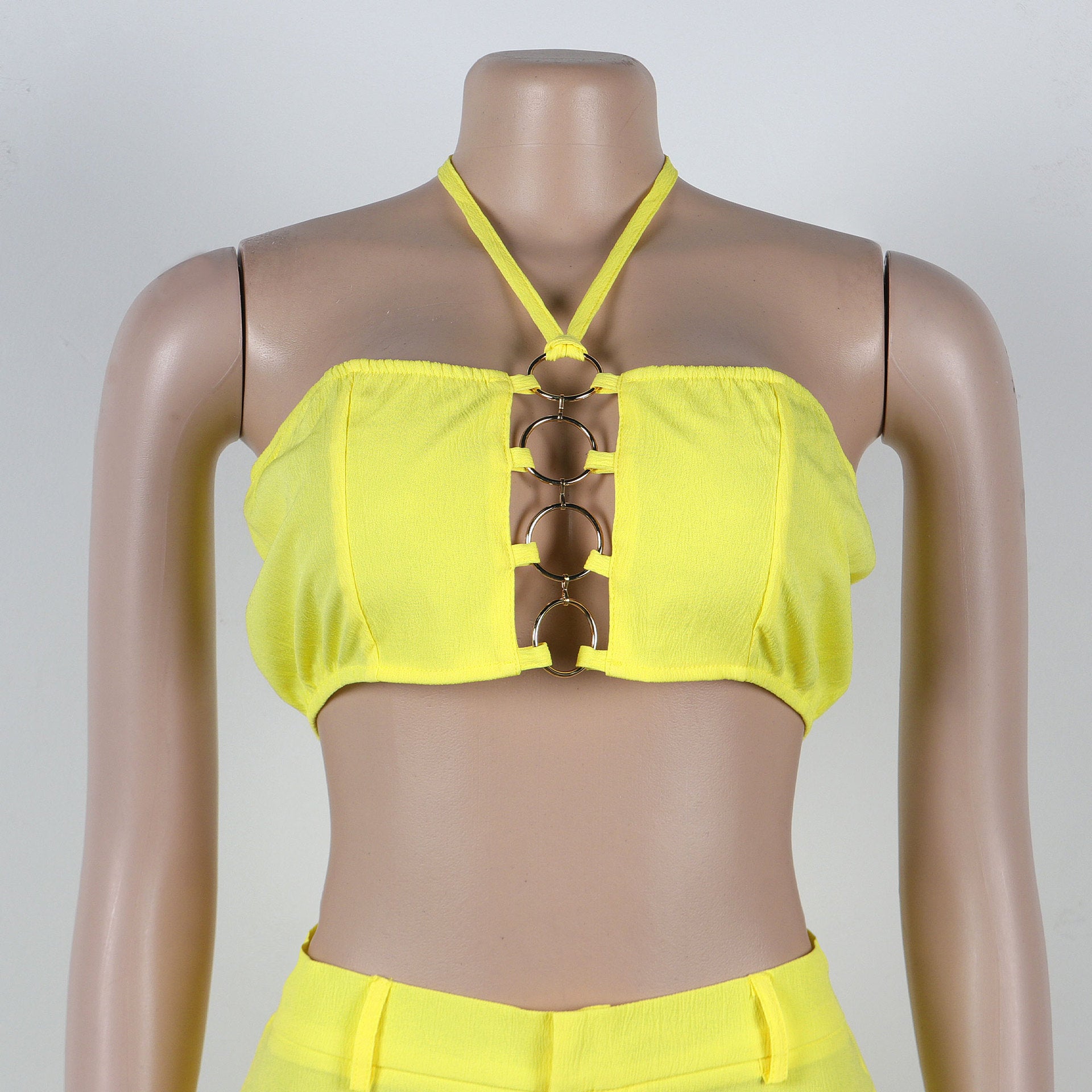 CM.YAYA-Conjunto de dos piezas para mujer, Top sin mangas y pantalones de pierna ancha, traje calado con agujeros, chándal de calle Sexy de verano