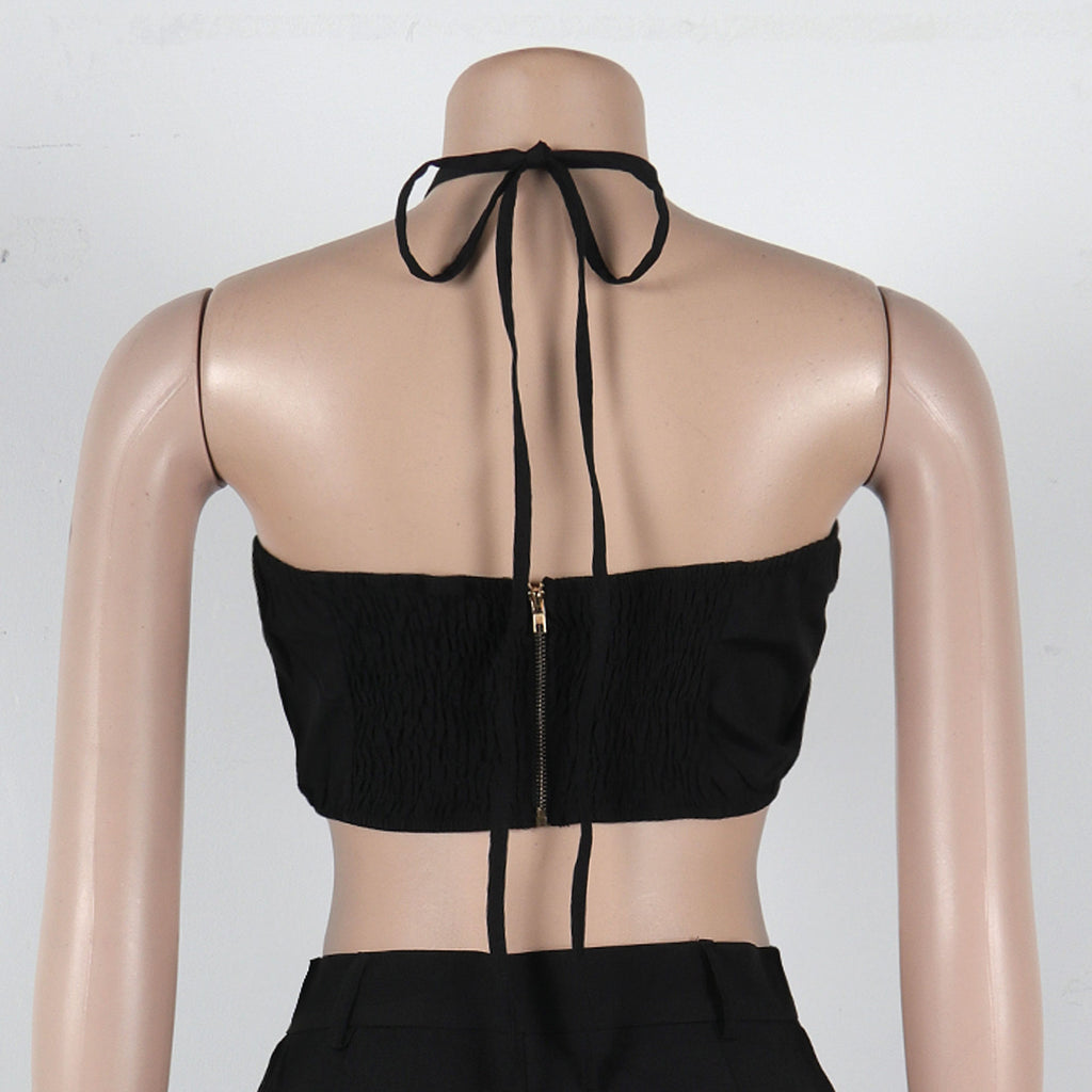 CM.YAYA-Conjunto de dos piezas para mujer, Top sin mangas y pantalones de pierna ancha, traje calado con agujeros, chándal de calle Sexy de verano