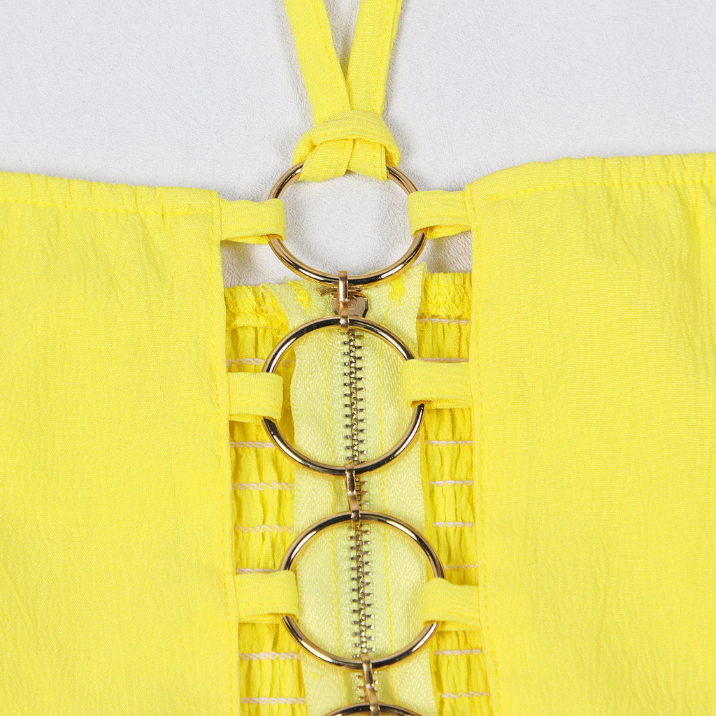 CM.YAYA-Conjunto de dos piezas para mujer, Top sin mangas y pantalones de pierna ancha, traje calado con agujeros, chándal de calle Sexy de verano