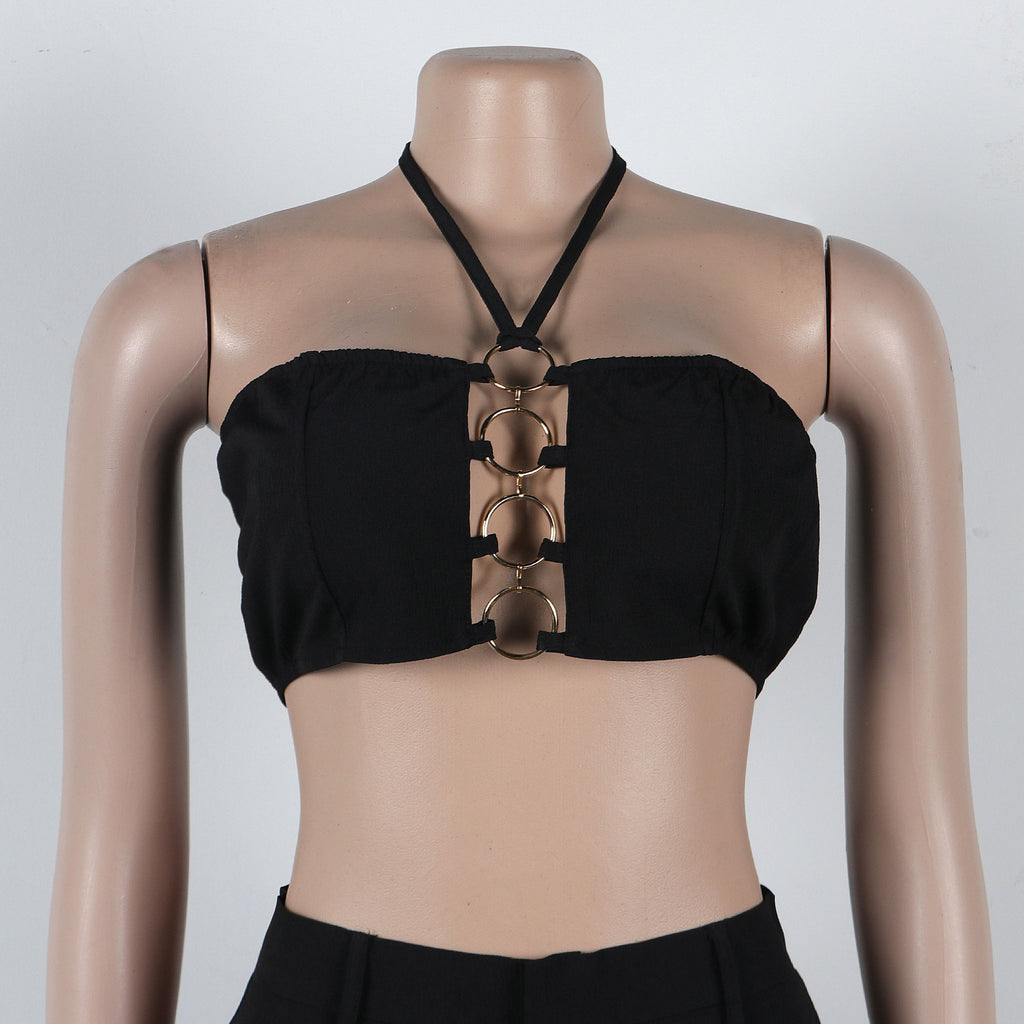 CM.YAYA-Conjunto de dos piezas para mujer, Top sin mangas y pantalones de pierna ancha, traje calado con agujeros, chándal de calle Sexy de verano