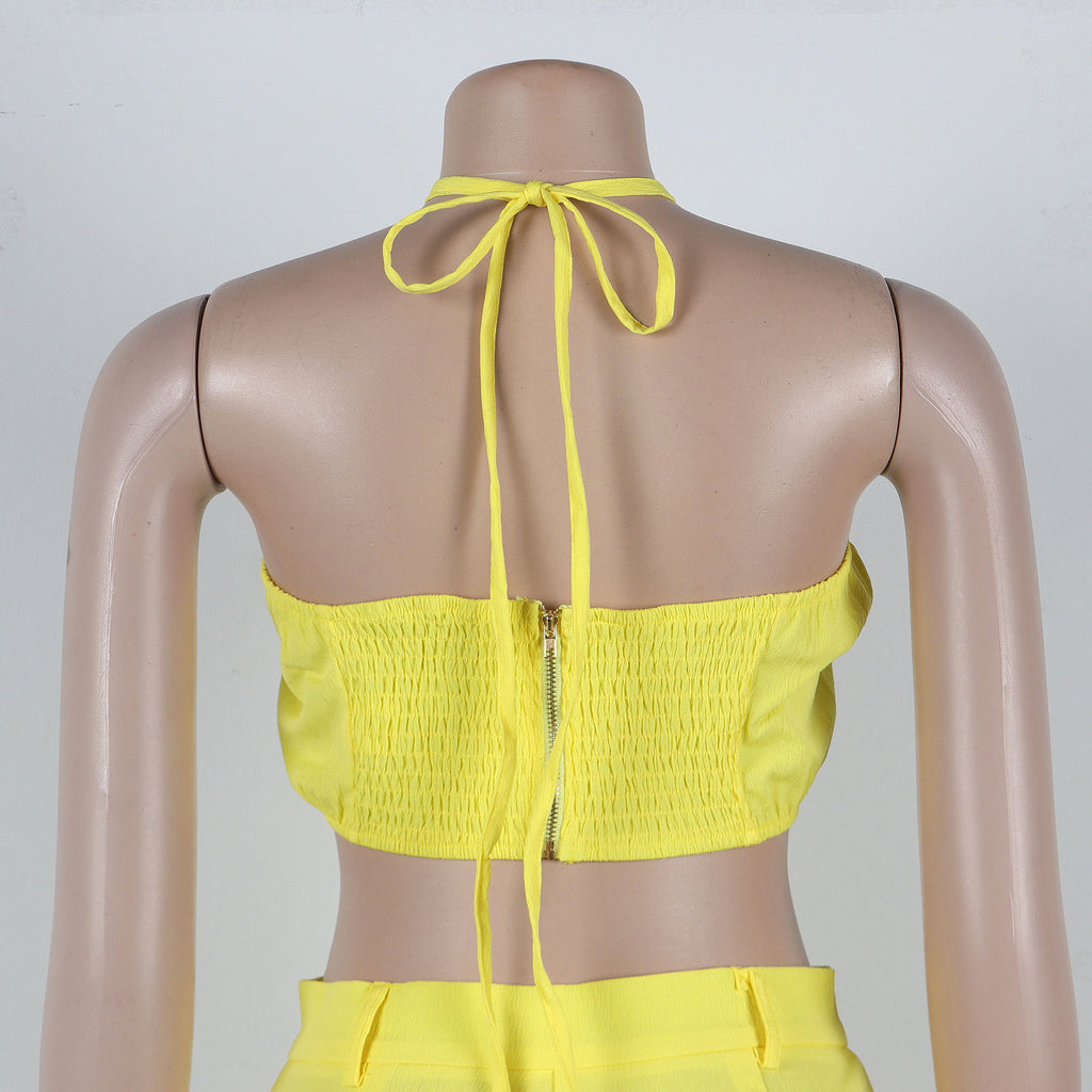 CM.YAYA-Conjunto de dos piezas para mujer, Top sin mangas y pantalones de pierna ancha, traje calado con agujeros, chándal de calle Sexy de verano