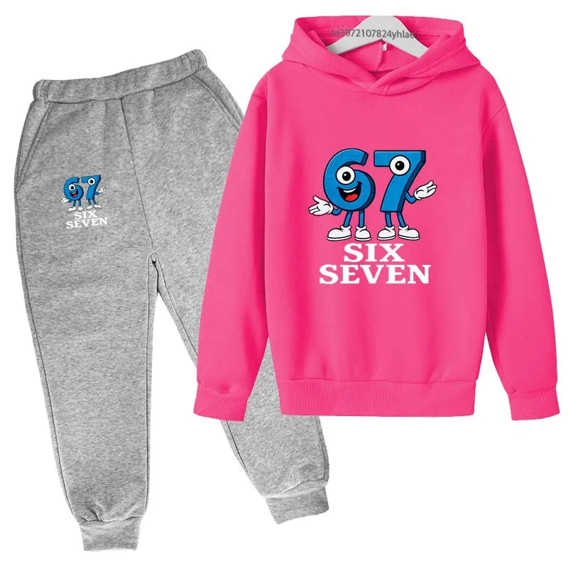 Six Seven divertido estampado de números niños primavera otoño Casual 2 uds Sudadera con capucha + Pantalones chándales 2-13 años niños niñas trajes diarios ropa