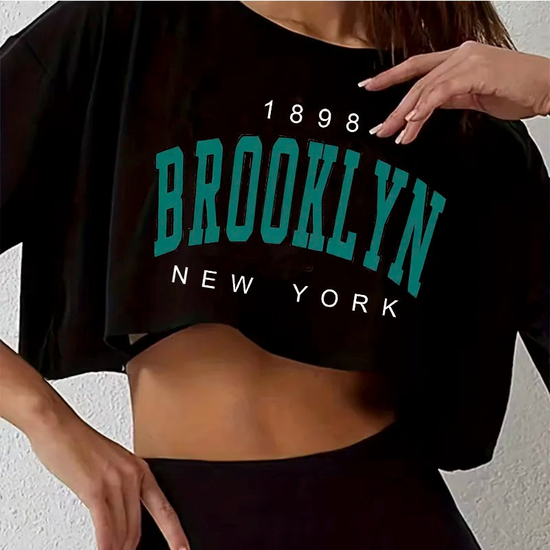 Camiseta Los Ángeles número 91 Brooklyn gráfico cuello redondo deportes Crop camiseta Casual Crop Top mujeres recortadas