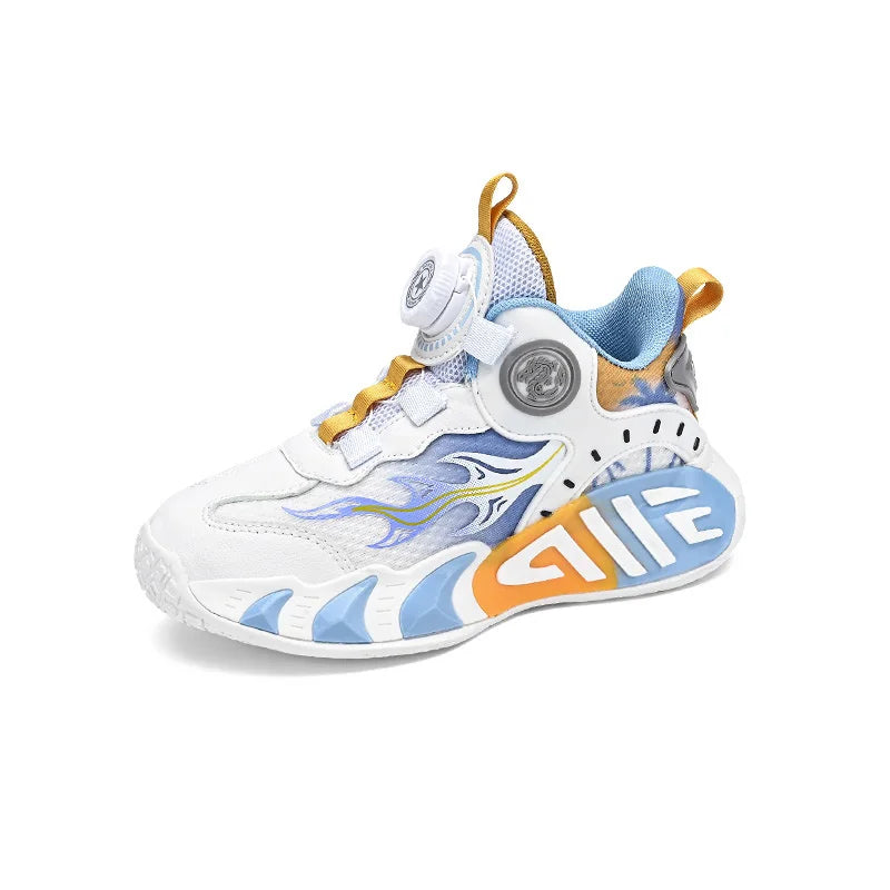 Zapatos Deportivos para Niños, Nuevos Zapatos de Baloncesto con Hebilla de Perilla, Antideslizantes, Resistentes al Desgaste, Transpirables, de Malla Deportiva, para Caminar